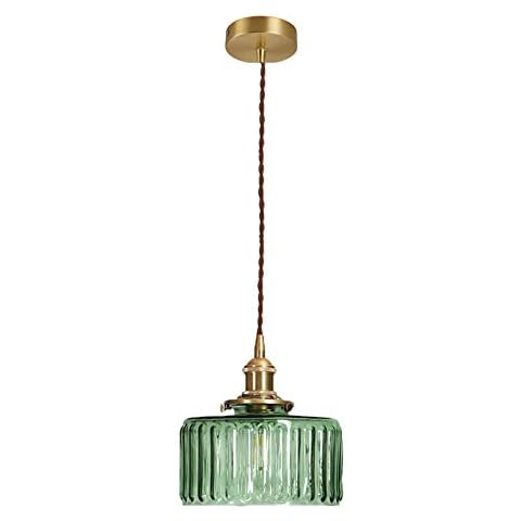 HJXDtech Industrial Vintage Round Ribbed Glass Pendant Lamp E27 Brass Finish Retro Loft Bar Flexible Twisted Pair Ceiling Hanging Light (Green) Cover