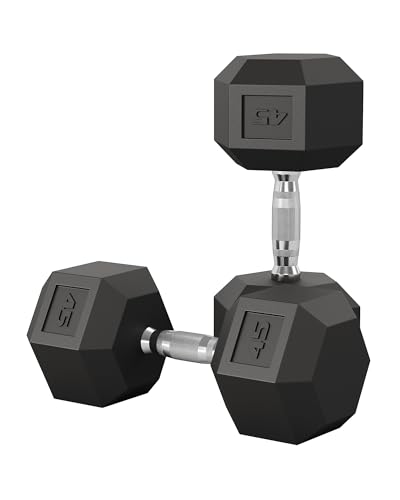 Garvee 5-50 LB Hex Dumbbell Set of 2 Hand Weights Dumbbells Pair with Cast Iron Core Rubber Encased Coating and Textured Carbon Steel Handle for Home Gym Strength Training
