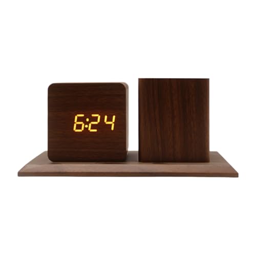 Reloj despertador de madera con sensor de sonido y brillo regulable 2