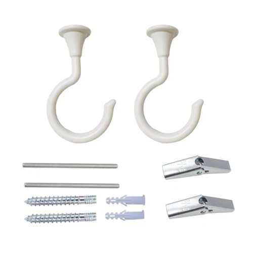 Image of Large Swag Ceiling Hooks Heavy Duty Swag Hook 2 Sets 2.4''with Hardware for Hanging Plants Ceiling Installation Cavity Wall Fixing (2 Sets, White，Large)