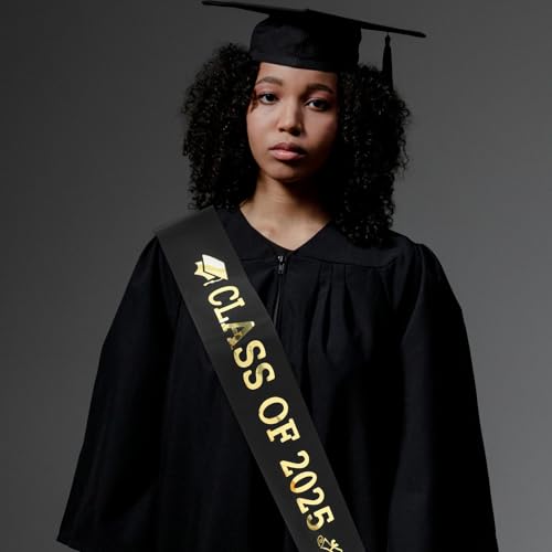 Satén negro elegante con letras doradas en bandas de graduación reutilizables 5