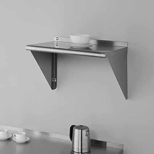 Image of ROCKPOINT Stainless Steel Shelf 18 x 24 Inches 300lb, NSF Metal Commercial Shelves Wall Mount Floating Shelving with Backsplash for Restaurant, Kitchen, Home and Hotel, Silver