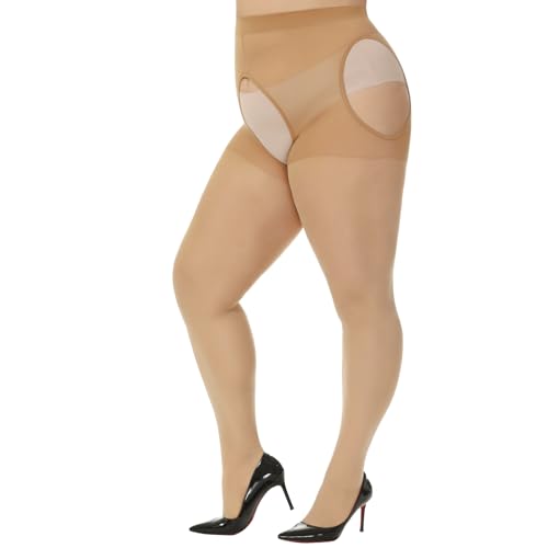 WiliW Suspender Pantyhose for Women Plus Size Garter Belt Sheer Tights Sexy Thigh High Stockings