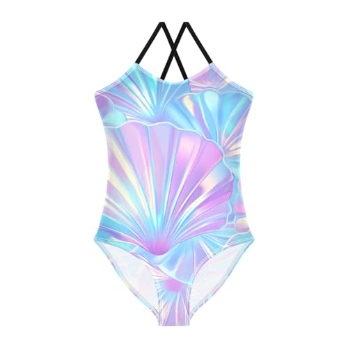 susiyo Rainbow Mermaid Tail Shell Girls One Piece Swimsuits with Adjustable Straps Bathing Suits for 3-10 Years Old