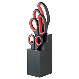 KitchenCraft Küchenschere Set mit Block, Mehrzweckschere 4-teiliges Set, schwarz