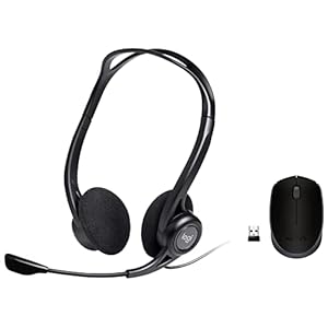 Logitech H370 USB Stereo Wired Over Ear Headphones with mic,in-Line Controls, Adjustable Headband, PC/Mac/Laptop – Black & B170 Wireless Mouse, 2.4 GHz with USB Nano Receiver, Optical Tracking – Black