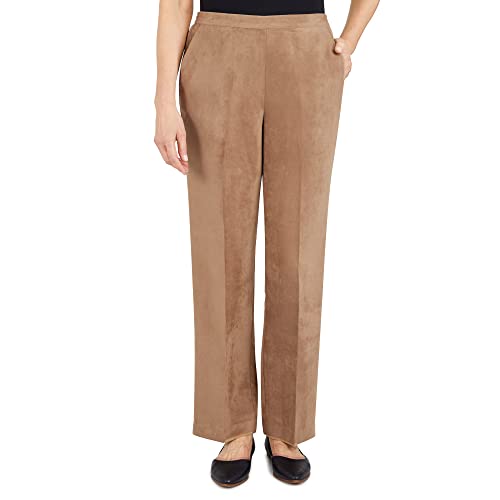 Alfred Dunner Women's Petite Womens Suede Pull-On Straight Leg Pant in Short Length