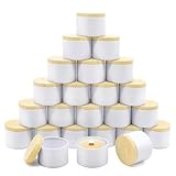 YJHSS Candle Tins 4oz, 24-Pack Metal Candle Jars with Metal Wood-Grain Printing Lids for Making Candles, Bulk Empty Candle Containers for Small Business - White