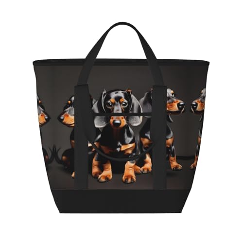 Sac isotherme grande capacité trois teckels noir pour courses et repas