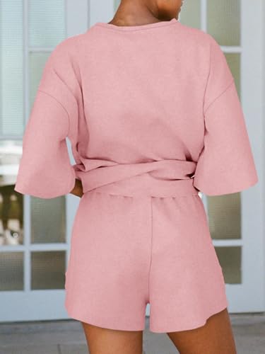 Image of Tankaneo Womens Pajama Sets 3 /4 Sleeve Oversized Tops & Loose Fit Shorts Lounge Set with Pockets Loungewear
