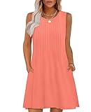 Summer Dresses for Women 2025 Casual Womens Dresses Pleated Sundresses Flowy Beach Vacation Clothes Fashion Swing Resort Wear Cruise Outfits Coral L
