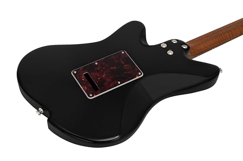 Image of Electric Guitar JZ FRO Black Gloss Handmade in Japan MIJ Roasted Flame maple Neck Stainless Steel Frets Gotoh Bridge Gotoh Locking Tuner 6 Strings Modern C Neck For All Levels