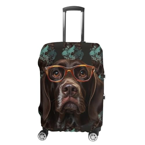 German Shorthaired Pointer In Glasses Luggage Cover, Washable Elastic Suitcase Cover Protector Fit 18-32 Inch Luggage