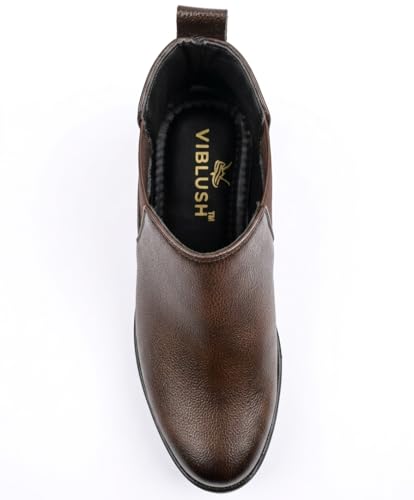 Image of Men's Synthetic Leather Lightweight Comfortable Trendy Outdoor Casual Shoes Slip On Chelsea Boots High Tops, Soft Cushioned Insole, Comfortable Fit, Trendy, Stylish Boots