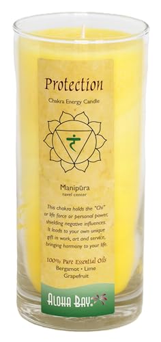 Premium Scented Candle Hand Made Chakra Energy Jar | 11 Oz Jar | Protection Manipura| Yoga Prayer & Meditation Candle | Long Burn 60 Hours | Essential Oils of Bergamot Lime & Grapefruit | Aloha Bay