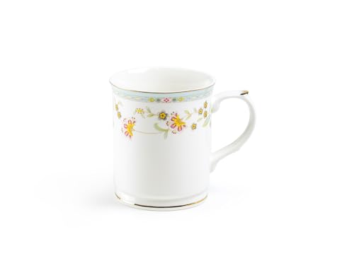 Taza de porcelana fina 14 oz con flores y borde verde menta miniatura 1