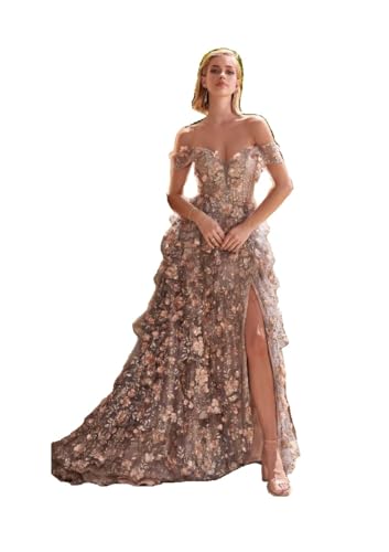 Generic LA Divine CC5299 FLORAL APPLIQUE BALL GOWN - Gold Mist