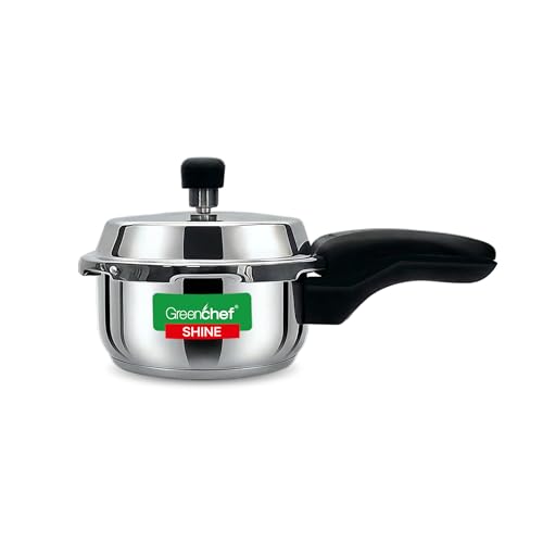 Image of Greenchef Shine Stainless Steel Outerlid Pressure Cooker| Induction and gas stove Compatible| ISI certified| Ergonomic Handle| 2Litre Capacity