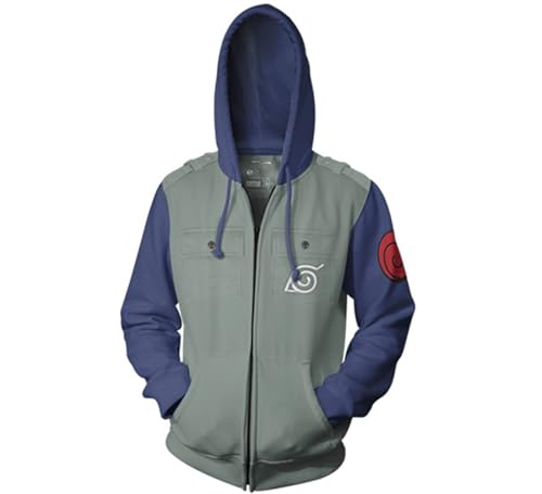 Ripple Junction Naruto Shippuden Men's Authentic Full Zip Hooded Sweatshirt w/Chest Pockets Epaulettes Officially Licensed2