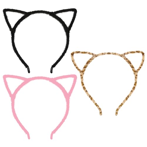 SYEYCW 3 peças orelhas de gato, orelhas de gato, diadema de orelhas de gato para Halloween, diadema de festa, faixas de cabelo para disfarces, festa de cosplay e decoração diária para adultos e
