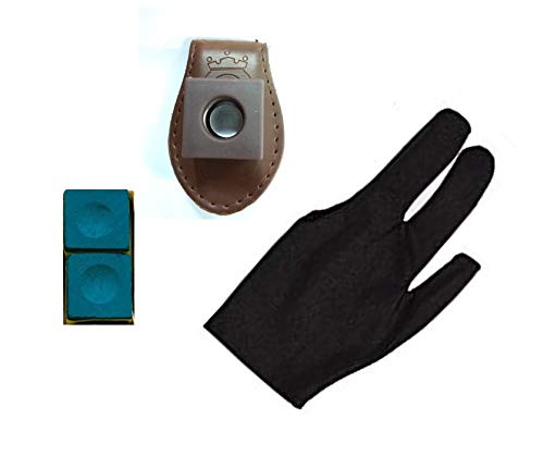 JBB Combo of Snooker Leather Chalk Holder-1, Pool Glove-1, Blue Chalk-2