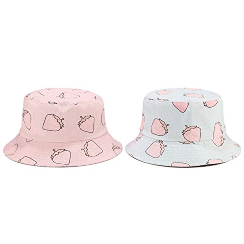 GUMEI-Femmes-Summer-Strawberry-Print-Bucket-Hat-Casquette-de-pecheur-reversible-a-Double-Face