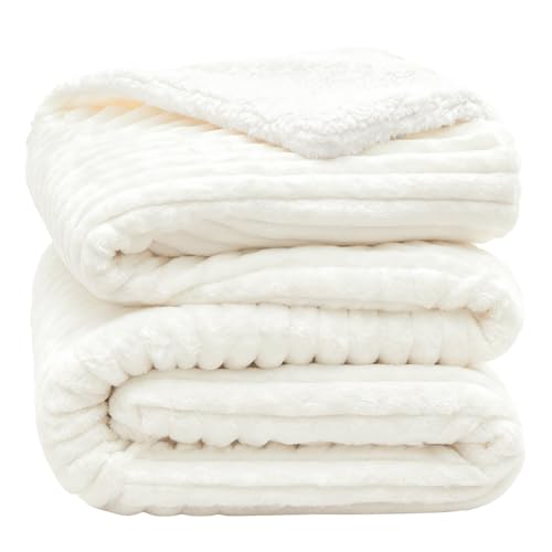 INFIIXSO Sherpa Fleece King Size Blanket - Super Soft & Warm Striped Fleece, Cozy Plush Fluffy Large Bed Blanket All Season Use (Cream, 104x90 Inches) by INFIIXSO - Used condition - US$17.61