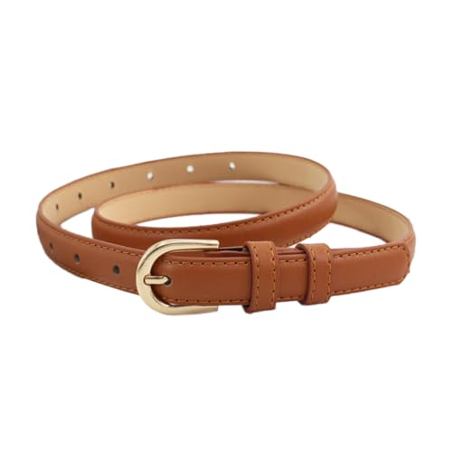 Women's Skinny Belt, Leather Waist Belt, Thin Belts with Gold Alloy Buckle Belt for Jeans & Dress
