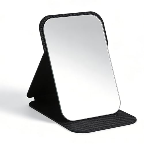 Oavie Large Foldable Mirror 16 x 11 cm Portable Tabletop Vanity Makeup Mirror with Adjustable Stand HD Travel Mirror for Camping Shaving Home & Beauty Protective Cushioned Cover