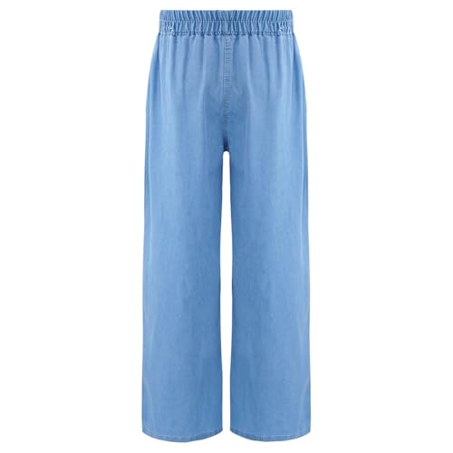 Girls Jeans Casual Denim Trousers Elastic Waist Wide Straight Leg Pants Kids Jeans 5-16 Years2