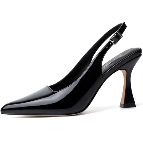 Susanny Slingback Kitten High Heels Elegant Dressy Black Pumps for Women Closed Pointy Toe Sexy Chunky Heels Wedding Bride Prom Party Shoes3