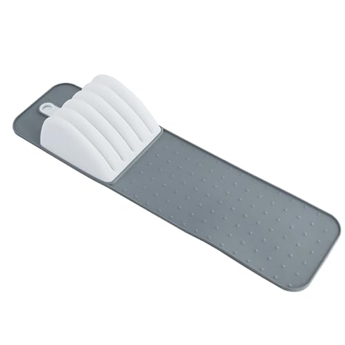 Messerablage mit 5 Schlitzen für Schublade, kompakt, Messermatte, rutschfest, Einsatz für Küche, grau und weiß, Besteck-Aufbewahrungslösung,...