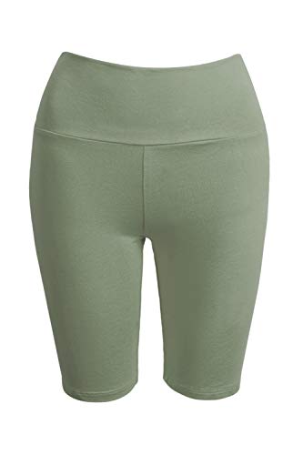 LE3NO Womens Active Stretchy Cotton Jersey Knit High Waist Biker Shorts, Militarygreen, Large