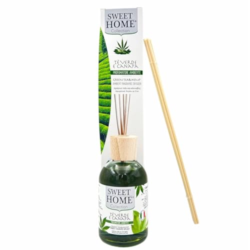 Suarez Sweet Home Collection Profumatore Ambiente Bastancini Con Olio Essenziale Profumato Floreale e Frutatto Diffusore Per La Casa 100 Ml (Tè Verde e Canapa, 1 Unità )