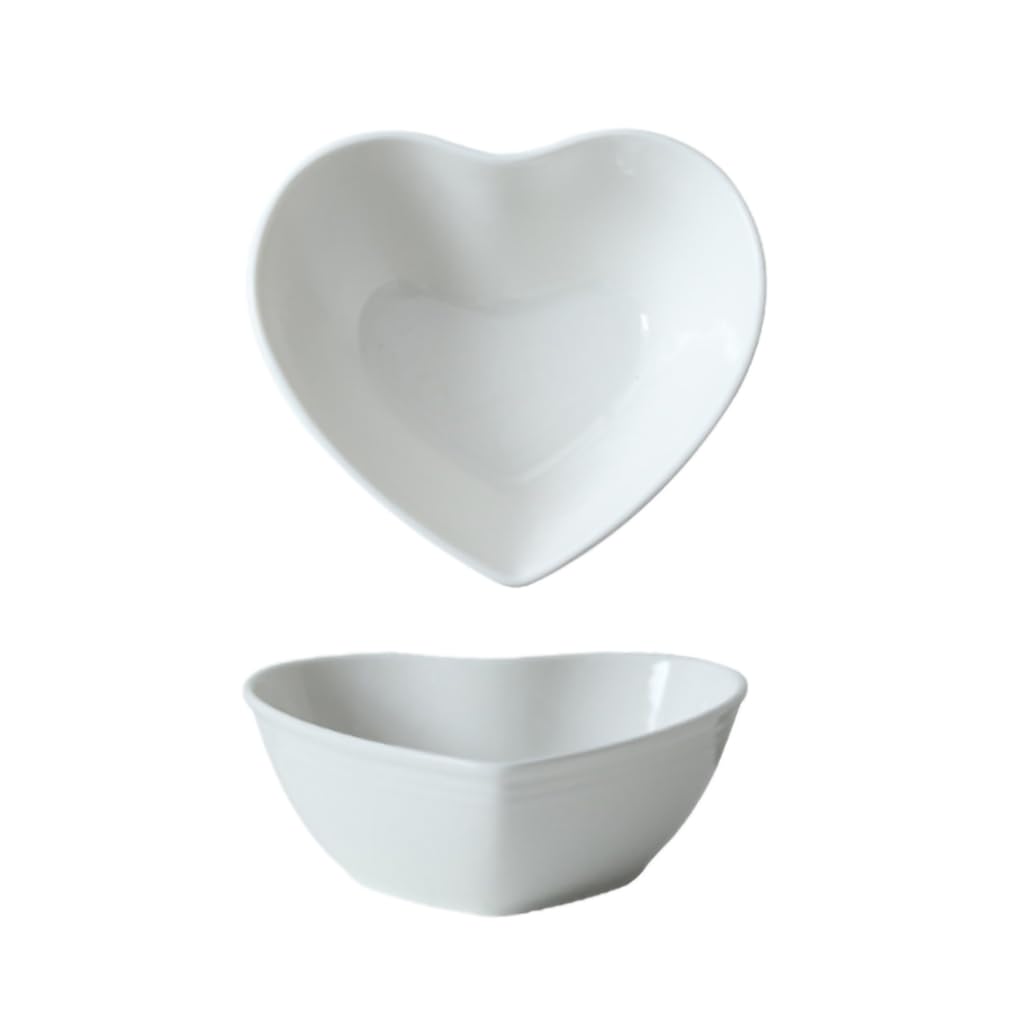 WAIT FLY Colorful Heart Shaped Ceramic Salad Bowls, Dessert Bowls, Ice Cream Bowls, Serving Bowls for Cereal Soup Snacks Appetizer-1 PCS-White-5.0 Inch