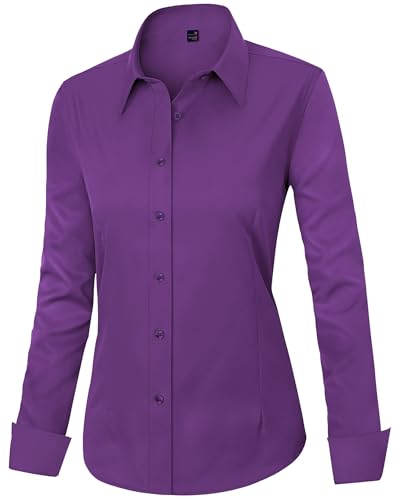 Image of J.VER Womens Dress Shirts Long Sleeve Button Down Shirt Wrinkle-Free Business Casual Blouse Office Work Tops