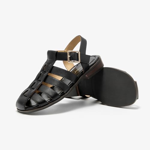 Image of BEAU TODAY Fisherman Sandals for Women, Women's Leather Flat Sandals, Gladiator Strappy Close Toe Roman Sandals Shoes Comfortable Dress Buckle Summer Shoes