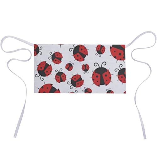 Tablier court imperméable en tissu Oxford avec 3 poches motif coccinelle pour cuisine et restaurant