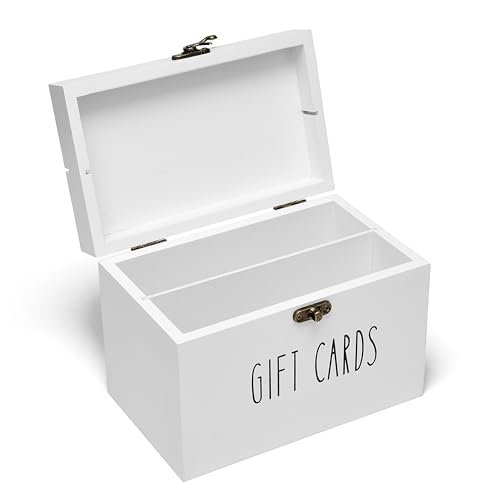 TEKHEUTEN White Wooden Gift Card Holder Storage Box with Secure Metal Latch â€“ Keeps Gift Cards Organized & Protected â€“ Elegant Farmhouse Gift Card Organizer