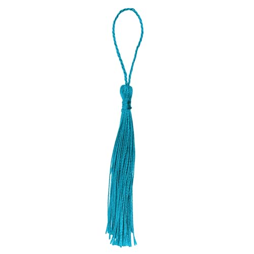 Image of Mandala Crafts Small Teal Bookmark Tassels - 100 Bulk Silky Mini Craft Tassels with Loops for Bookmarks, Jewelry Making, Graduation Decorations, and Keychains