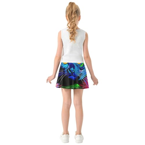 Colorful Cat Print Skirts with Shorts Dance Girls Skorts Athletic Shorts Teen Cheer 4t4