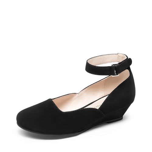 DREAM PAIRS Girls Dress Shoes Low Wedge Heels Ankle Strap Wedding Flower Party Pump for Toddler Little Big Kid 10 Toddler Black