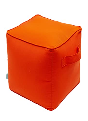 Image of QILLOWAY Inflatable Outdoor Ottoman for Patio, Water Resistant Pouf Cube 16 inch, Inflatable Foot Rest, Outdoor Footstool for Poolside, Garden,Camping, Orange