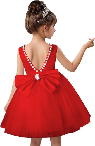 V Back Satin Flower Girl Dress for Wedding A Line Bow Knot Communion Dress Formal Gown