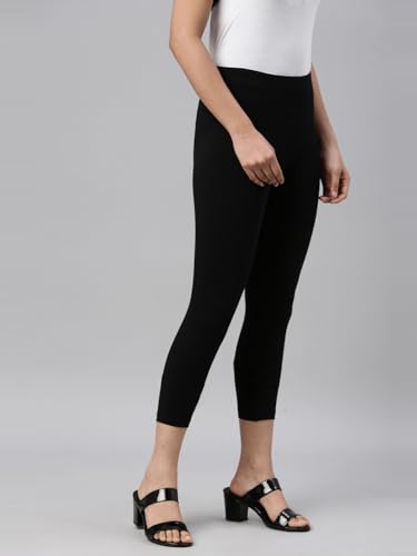Image of GO COLORS Soft Cotton Stretch Cropped Leggings for Women | Breathable, Mid Rise