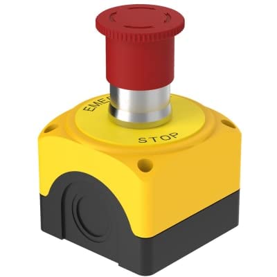 SSA-EBM-02E, 22mm Metal E-Stop Kit, 40mm Actuator on Metal Shaft, Mt Adapter, 2NC Contacts, Enclosure, Legend, 69705