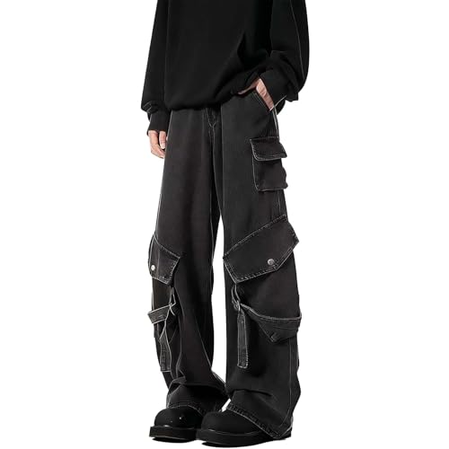 Baggy Jeans for Men Women Y2K High Waist Vintage Hip Hop Grunge Cargo Denim Pants Harajuku Streetwear with Pockets
