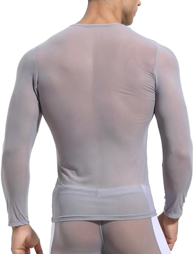 SEAUR Mens Sheer Mesh T Shirt See Through Long Sleeves Muscle Tee Tops Breathable Transparent Workout Undershirt Clubwear4
