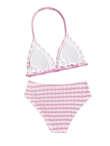 Image of RoseSeek Girl's Tie Dye Smocked 2 Piece Swimwear Sets Backless Halter Bikini Cute Brief Bathing Suit