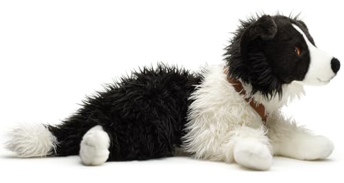 Uni-Toys - Border Collie schwarz-weiß, liegend (mit Geschirr) - 64 cm (Länge) - Plüsch-Hund, Haustier - Plüschtier, Kuscheltier